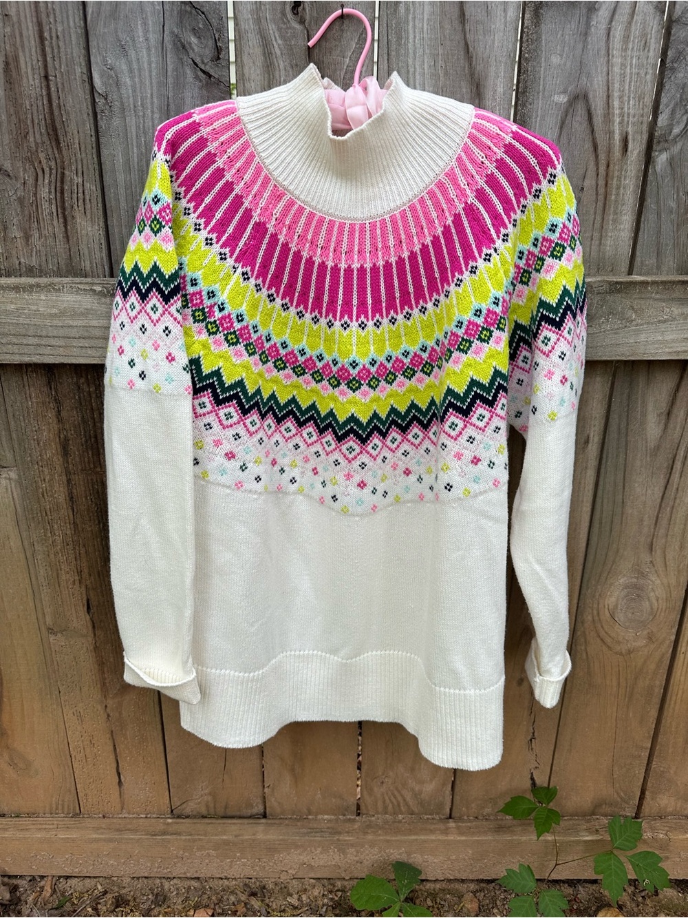 Crown & Ivy cotton blend pastel fair isle sweater